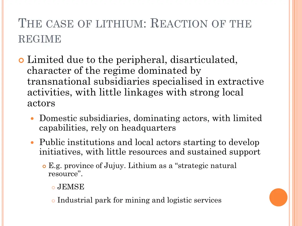 t he case of lithium r eaction of the regime