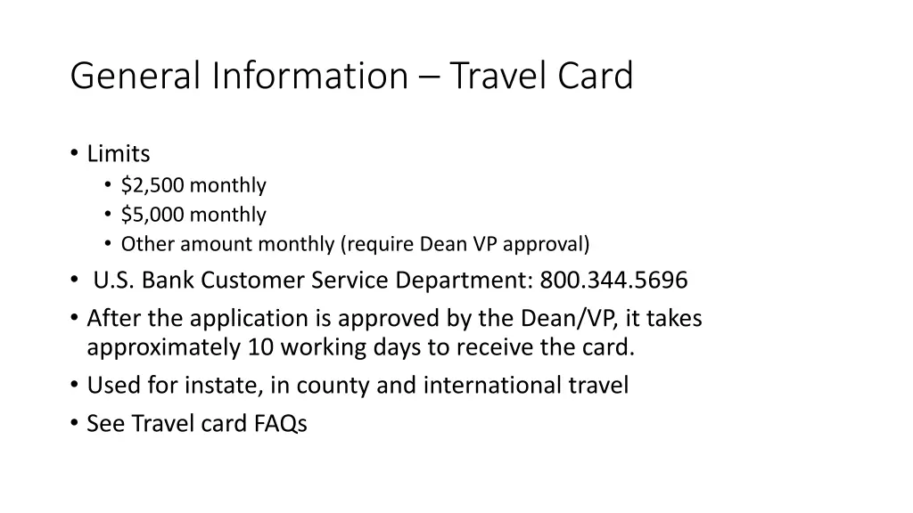 general information travel card