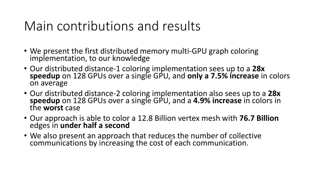 main contributions and results