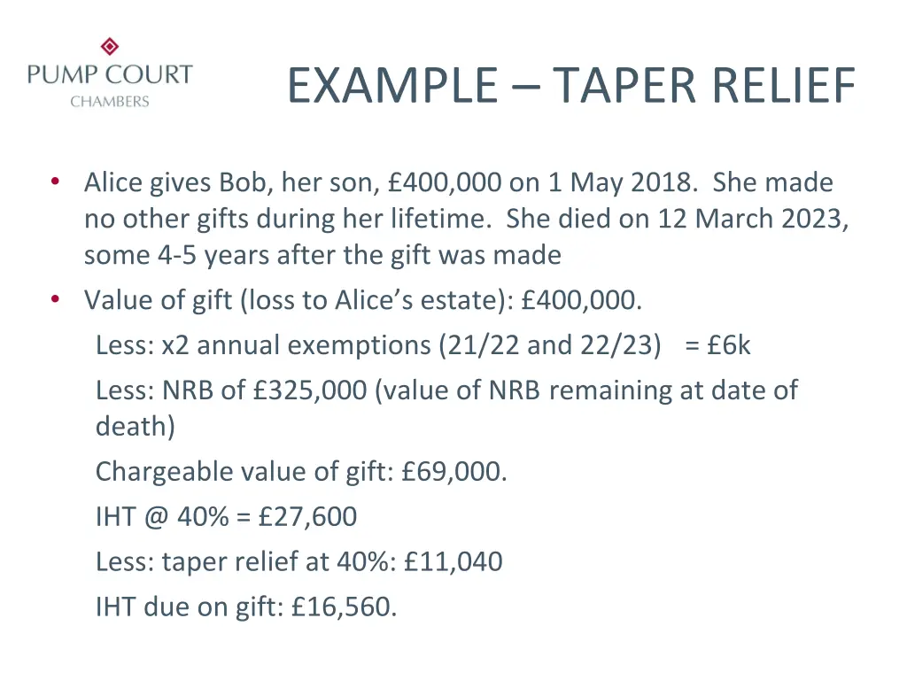 example taper relief