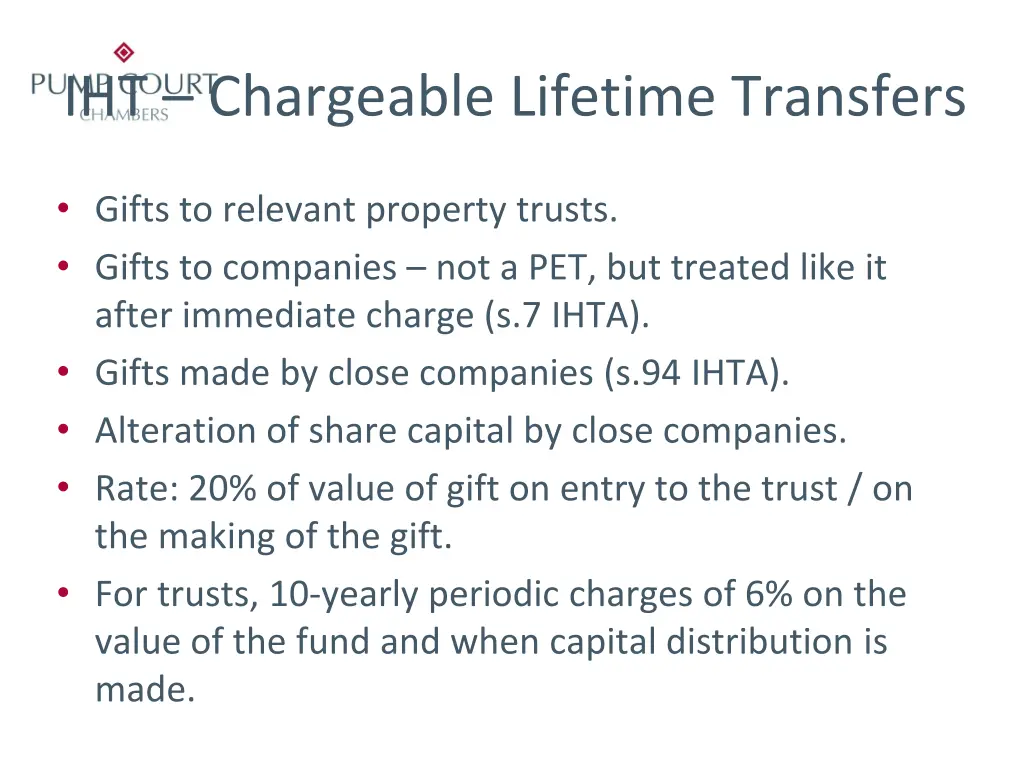 iht chargeable lifetime transfers