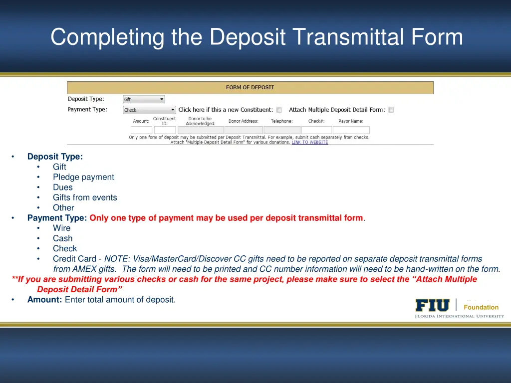 completing the deposit transmittal form 3