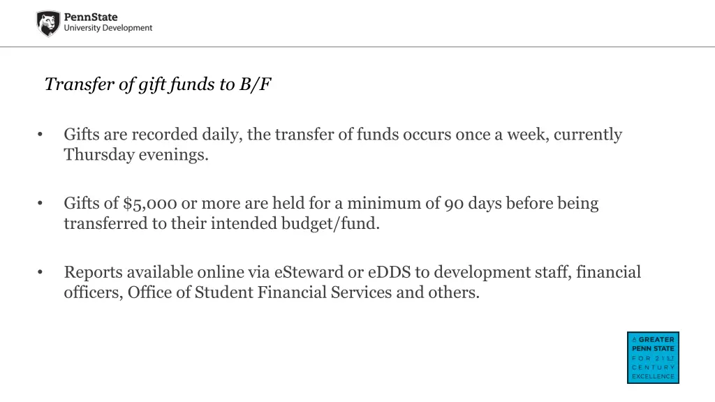 transfer of gift funds to b f