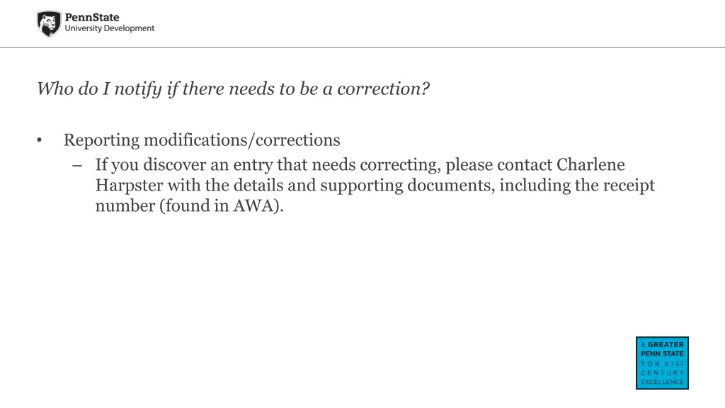 who do i notify if there needs to be a correction