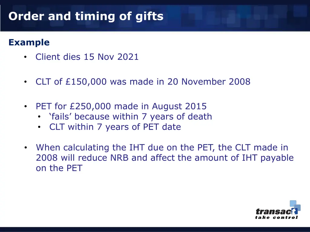 order and timing of gifts