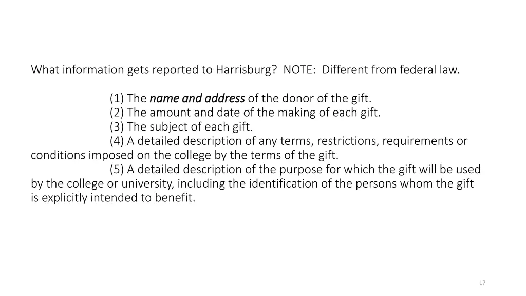 what information gets reported to harrisburg note