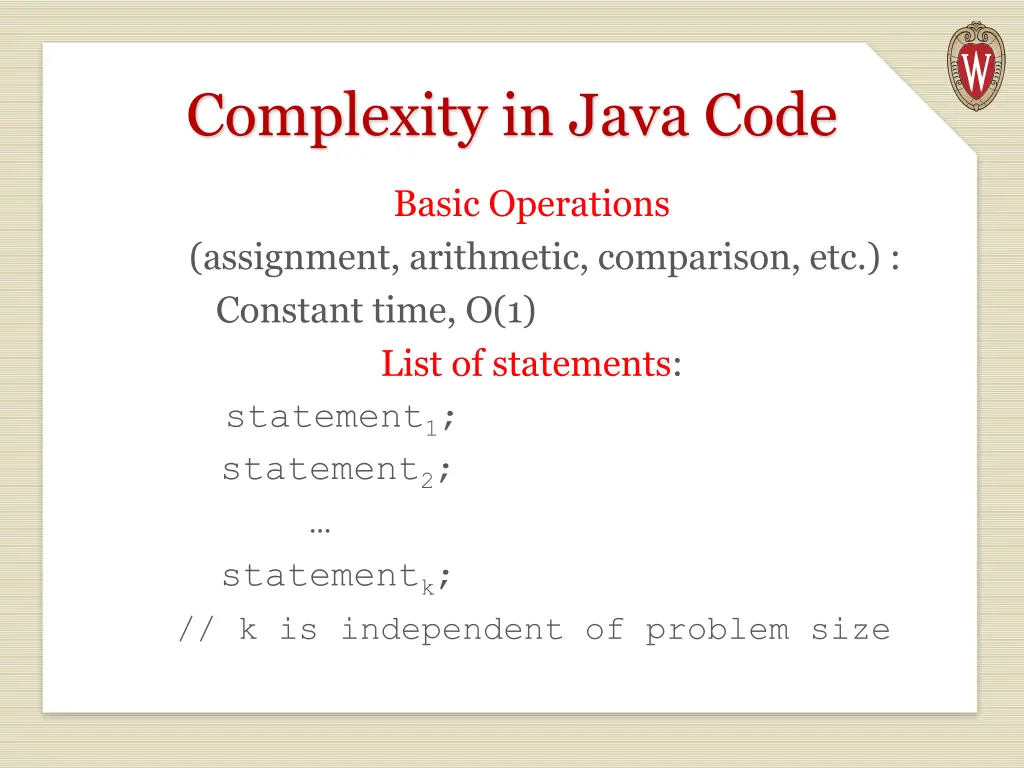 complexity in java code