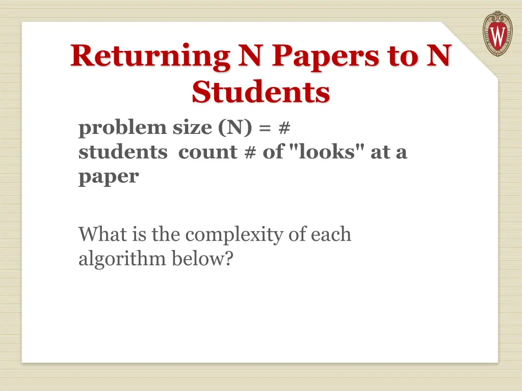 returning n papers to n students problem size