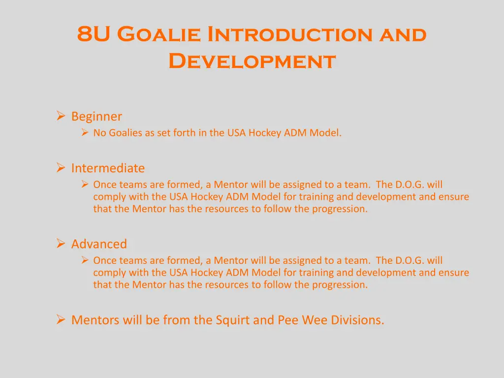 8u goalie introduction and development