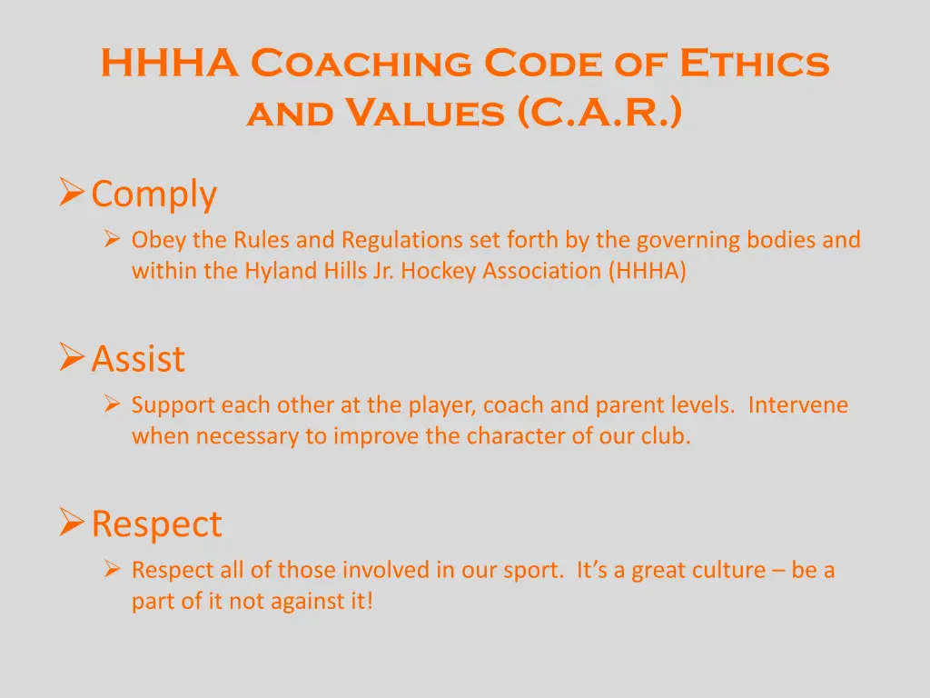 hhha coaching code of ethics and values c a r