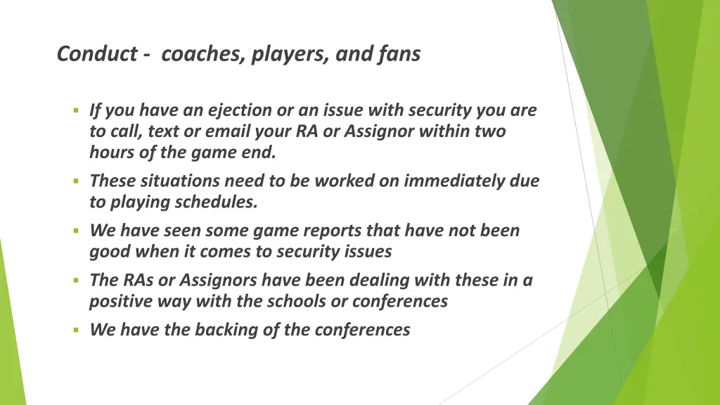 conduct coaches players and fans