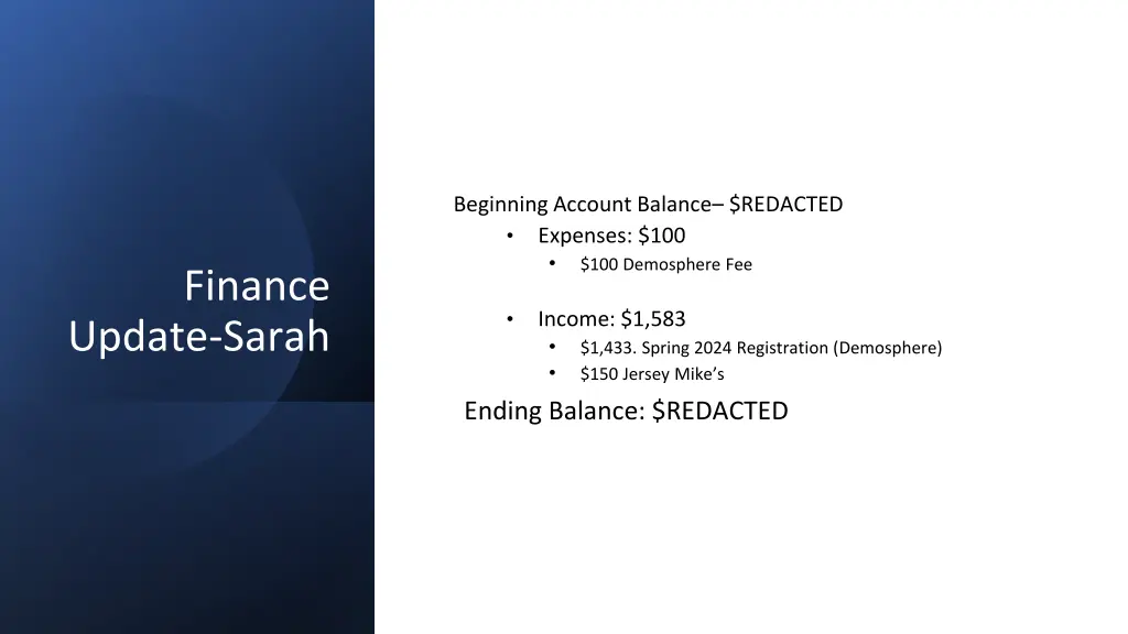 beginning account balance redacted expenses