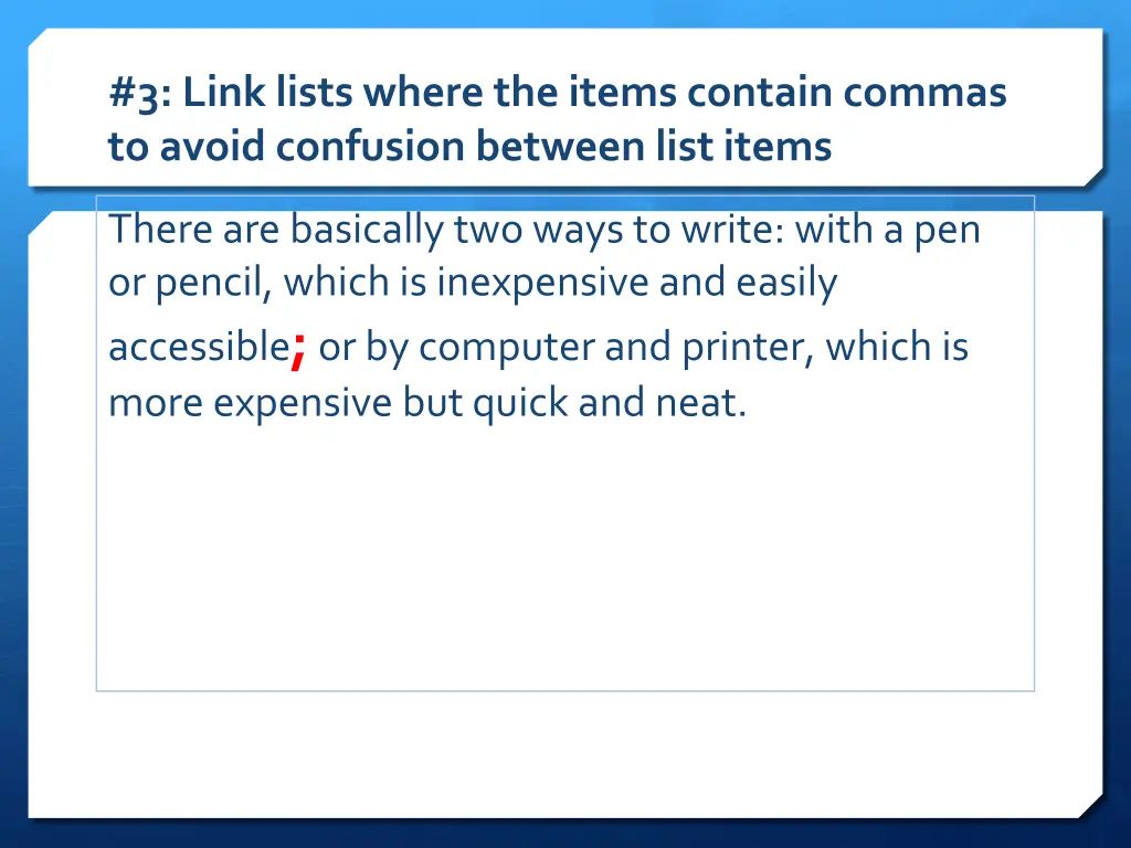 3 link lists where the items contain commas