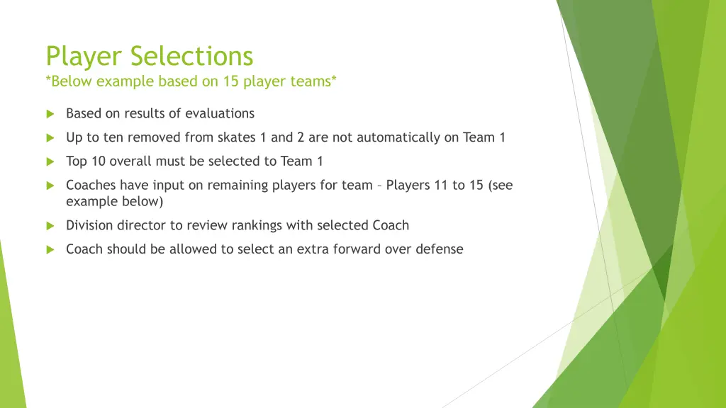 player selections below example based