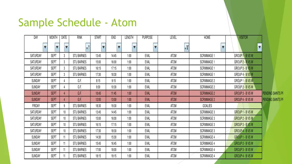 sample schedule atom