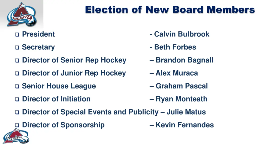 election of new board members