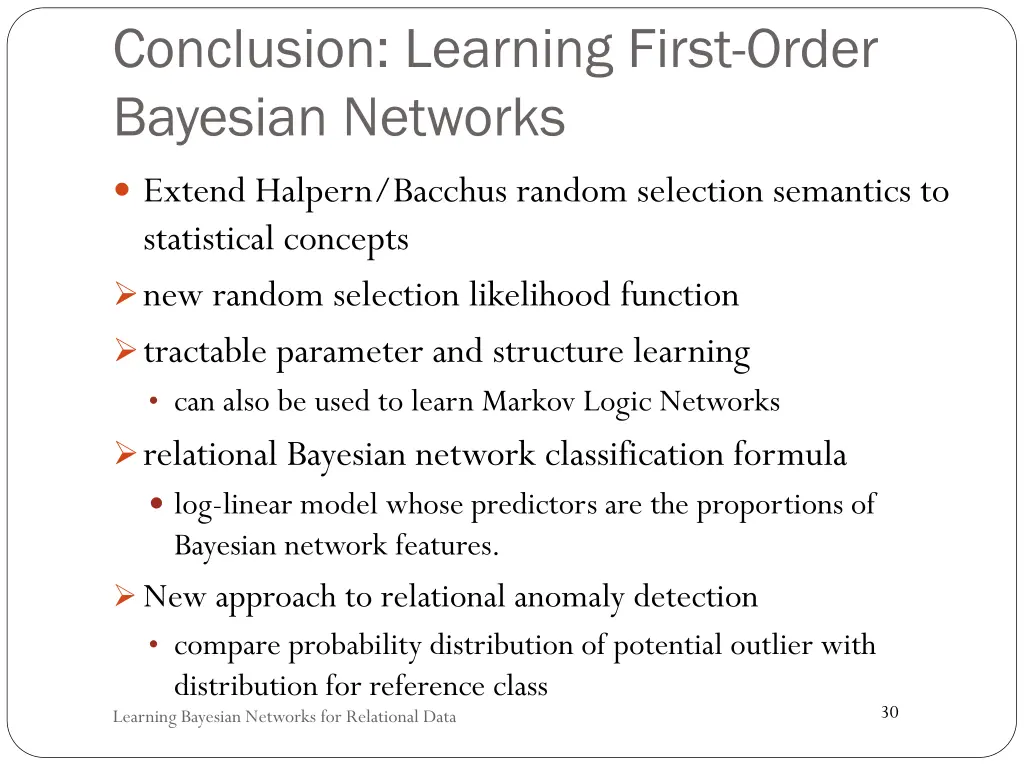 conclusion learning first order bayesian networks