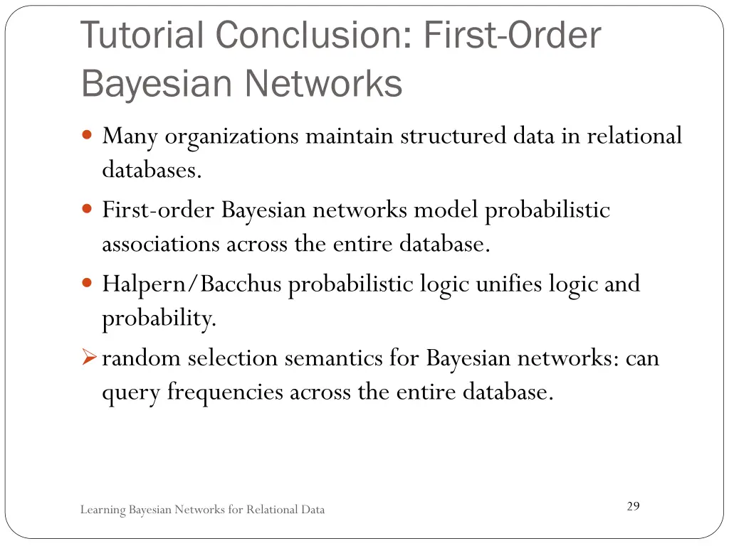 tutorial conclusion first order bayesian networks