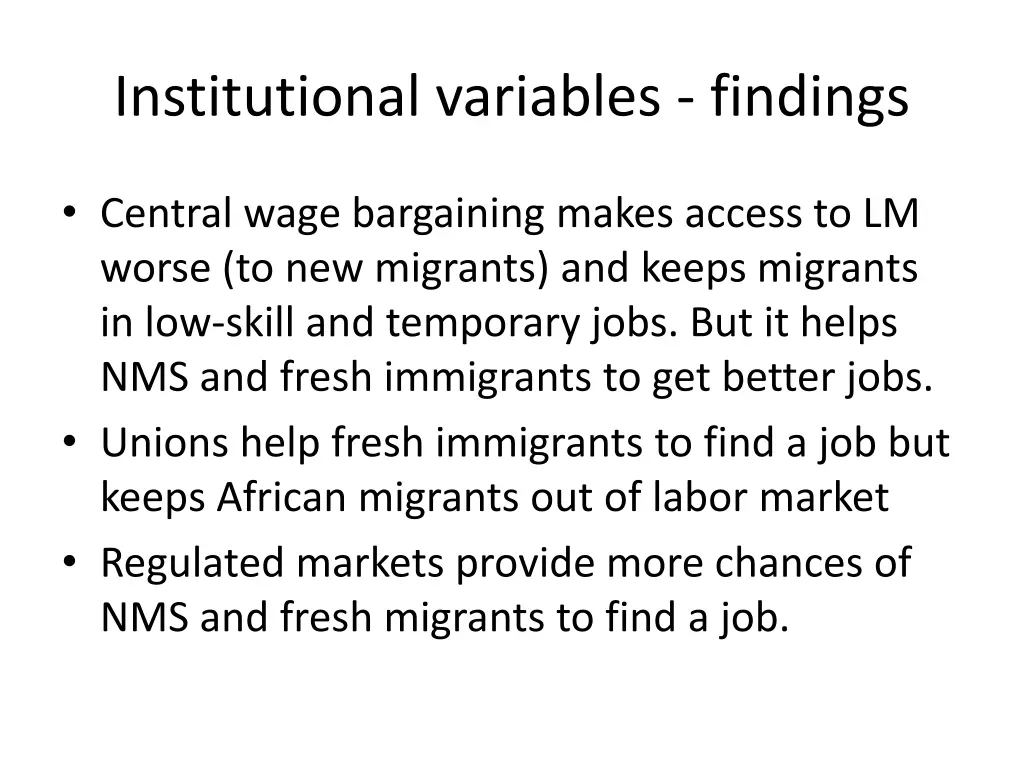 institutional variables findings