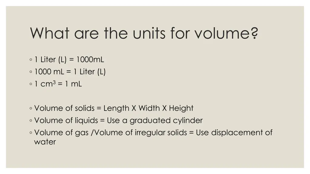 what are the units for volume