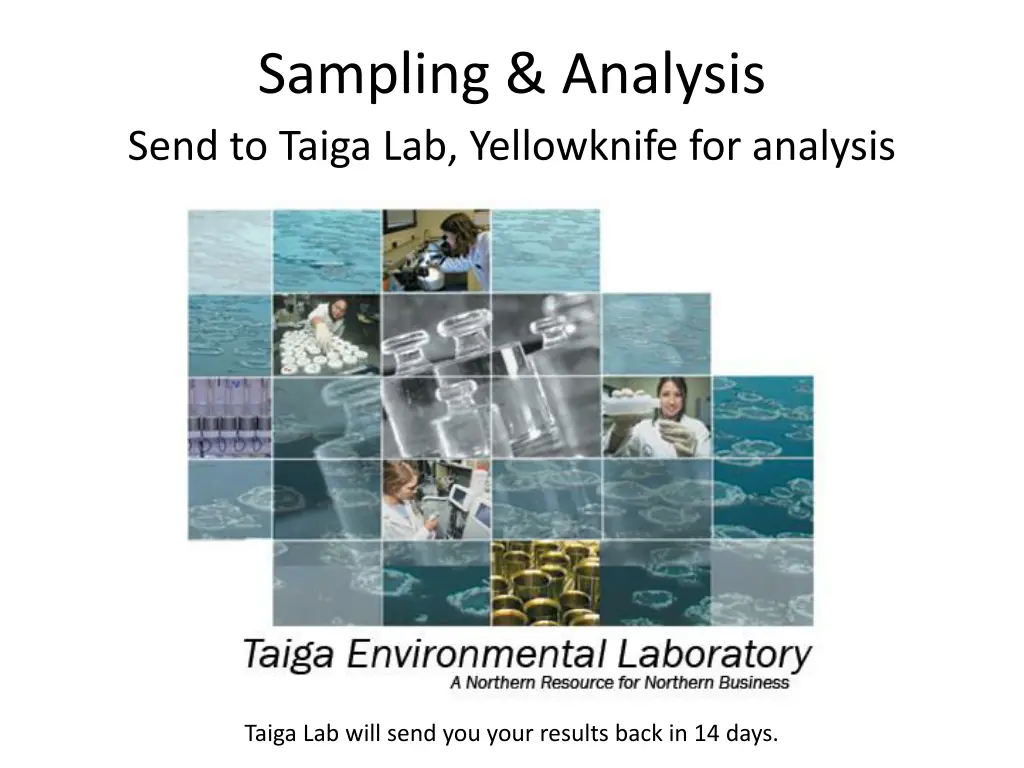 sampling analysis send to taiga lab yellowknife