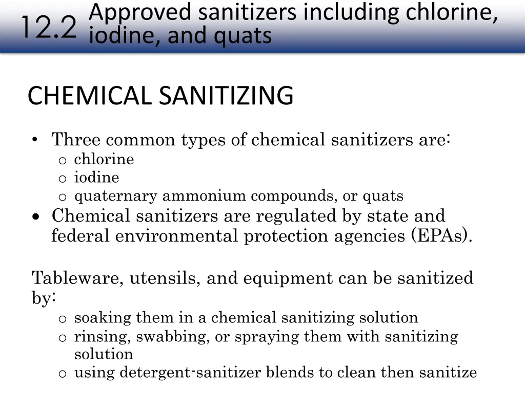 approved sanitizers including chlorine iodine 1