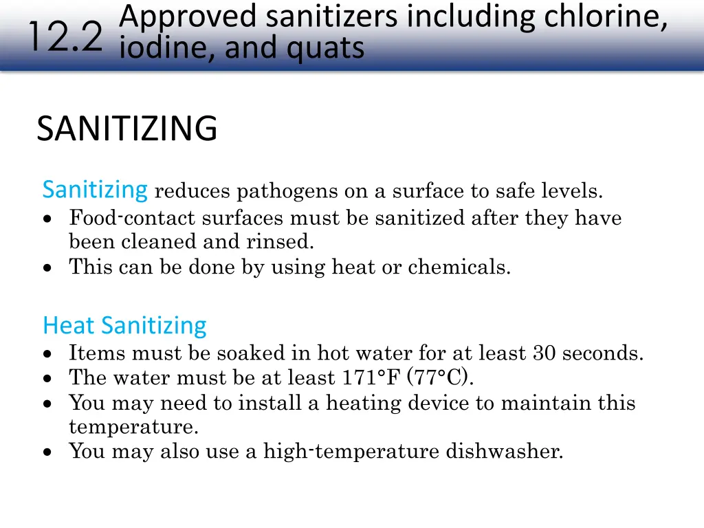 approved sanitizers including chlorine iodine