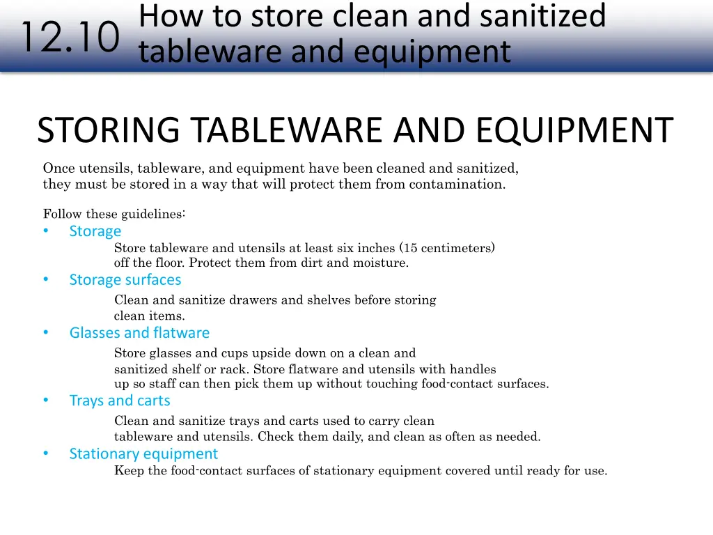 how to store clean and sanitized tableware