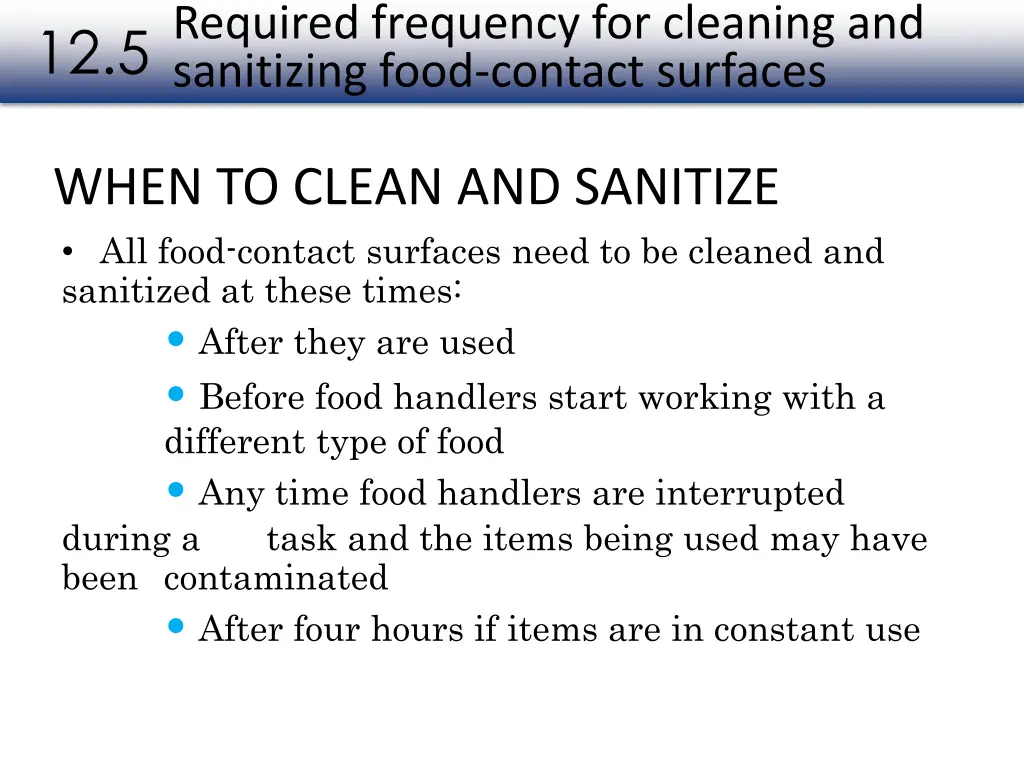 required frequency for cleaning and sanitizing