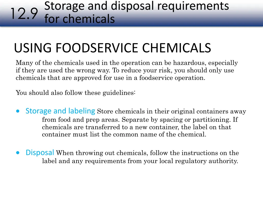 storage and disposal requirements for chemicals