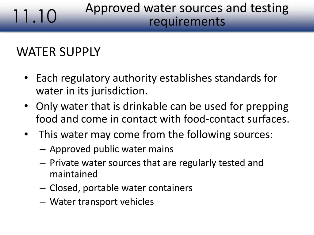 approved water sources and testing requirements