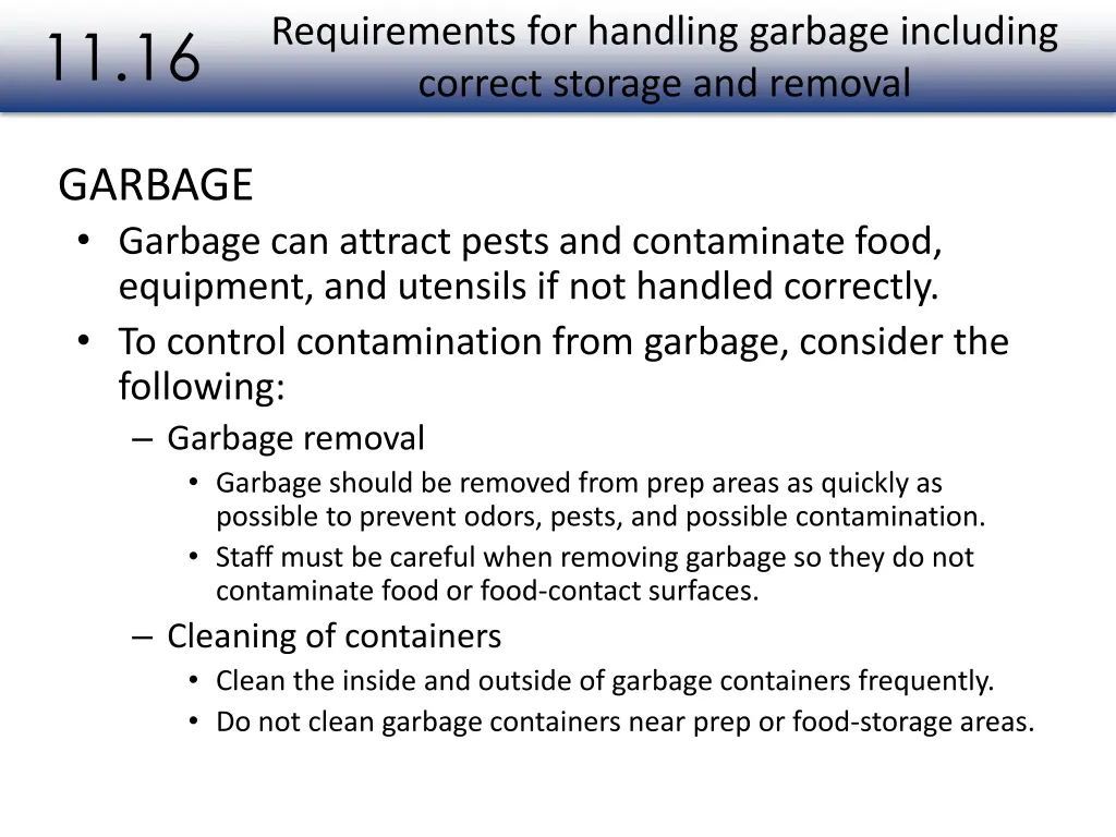 requirements for handling garbage including