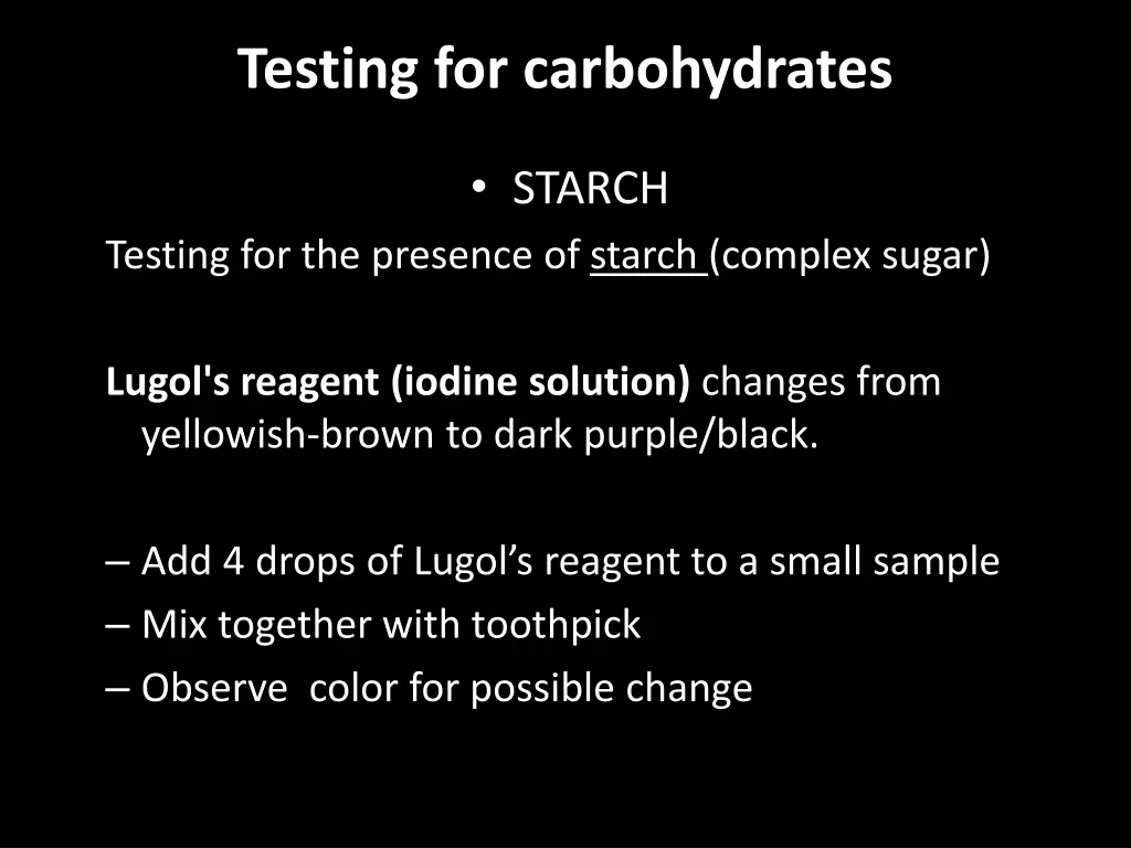 testing for carbohydrates