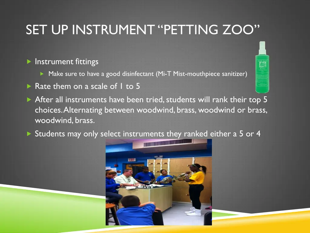 set up instrument petting zoo