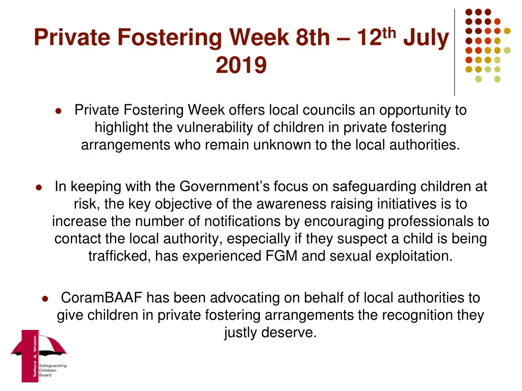 private fostering week 8th 12 th july 2019