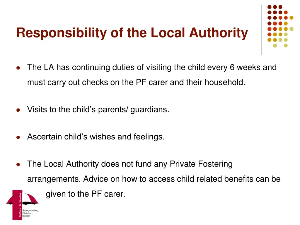 responsibility of the local authority