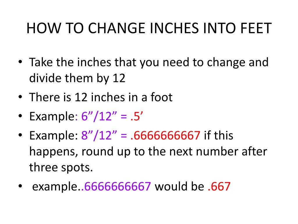 how to change inches into feet