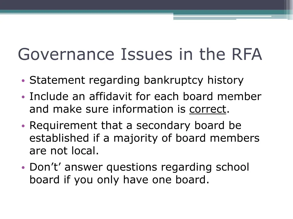 governance issues in the rfa