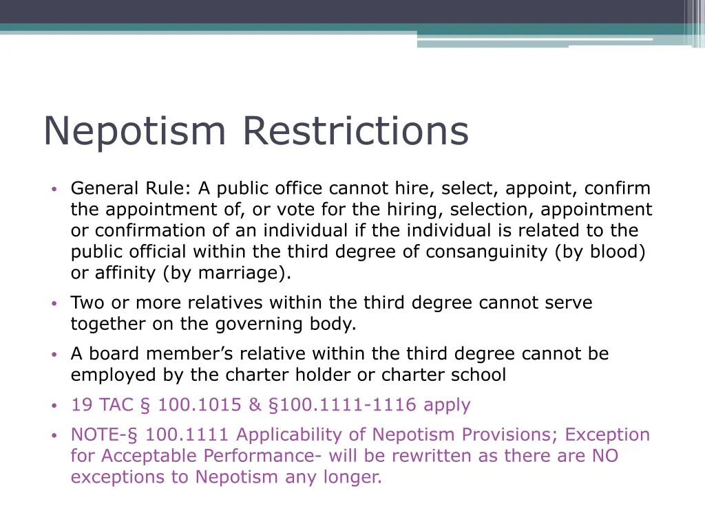 nepotism restrictions