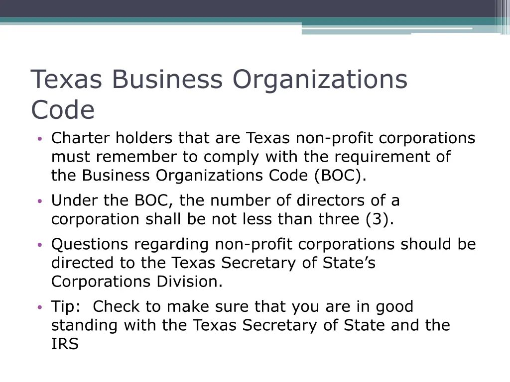 texas business organizations code charter holders