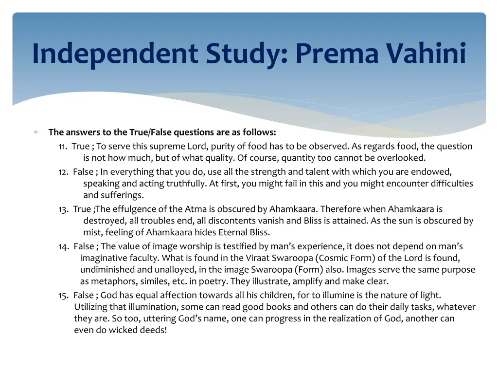 independent study prema vahini 1