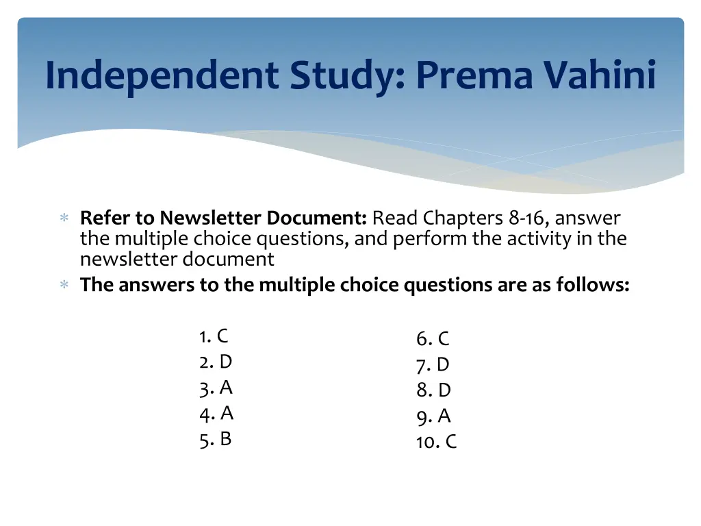 independent study prema vahini