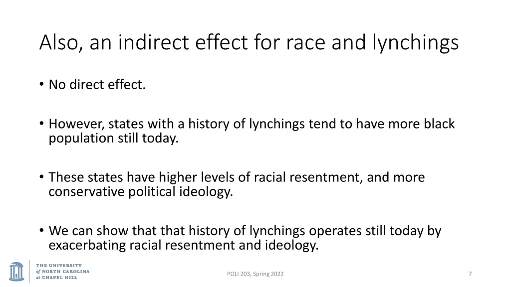 also an indirect effect for race and lynchings