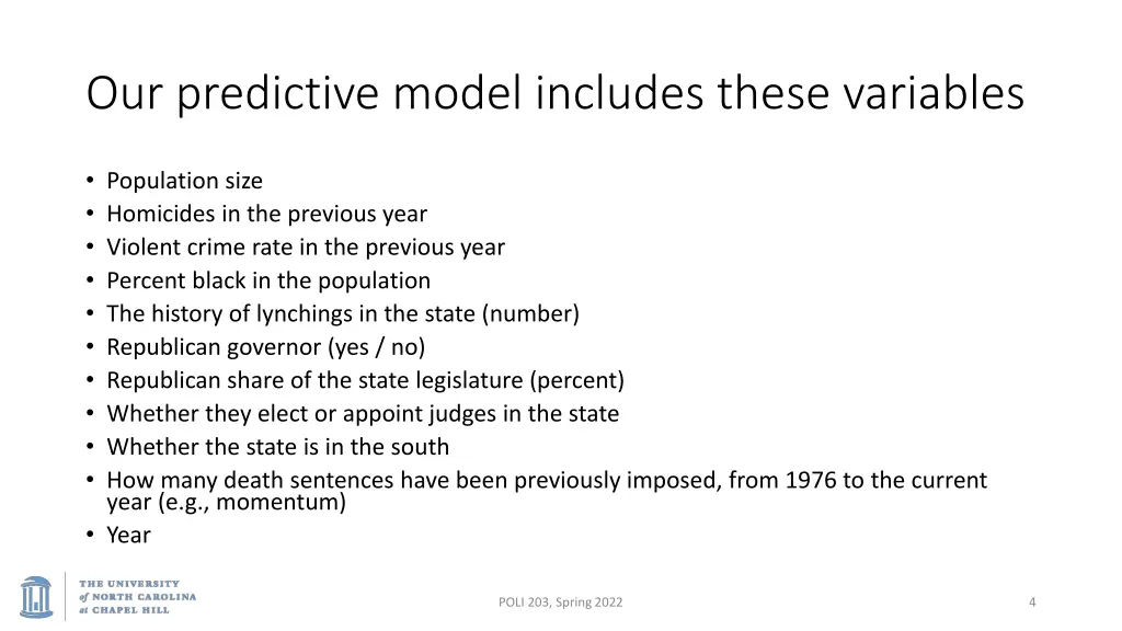 our predictive model includes these variables