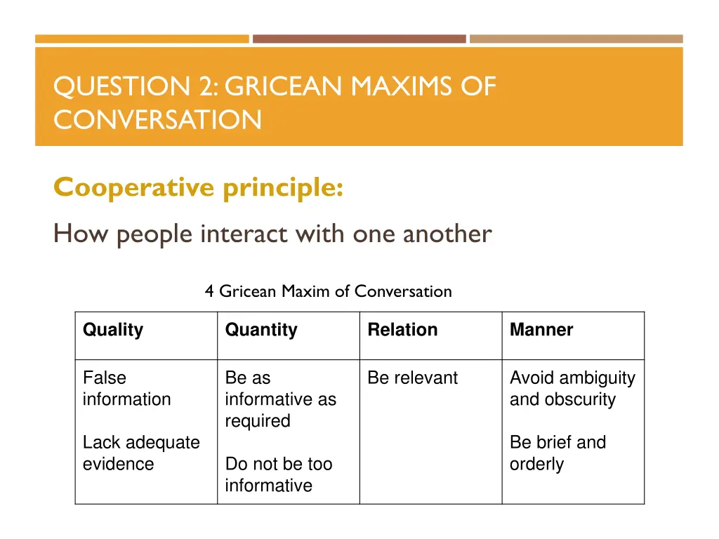 question 2 gricean maxims of conversation 1