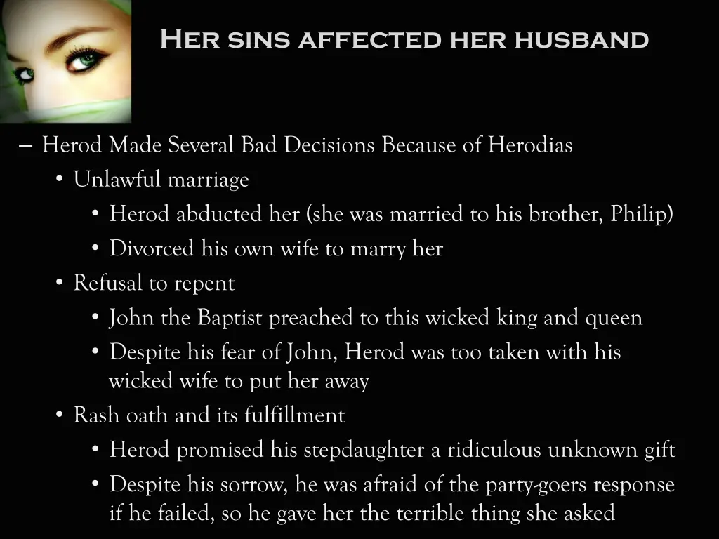 her sins affected her husband