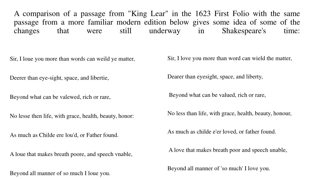 a comparison of a passage from king lear