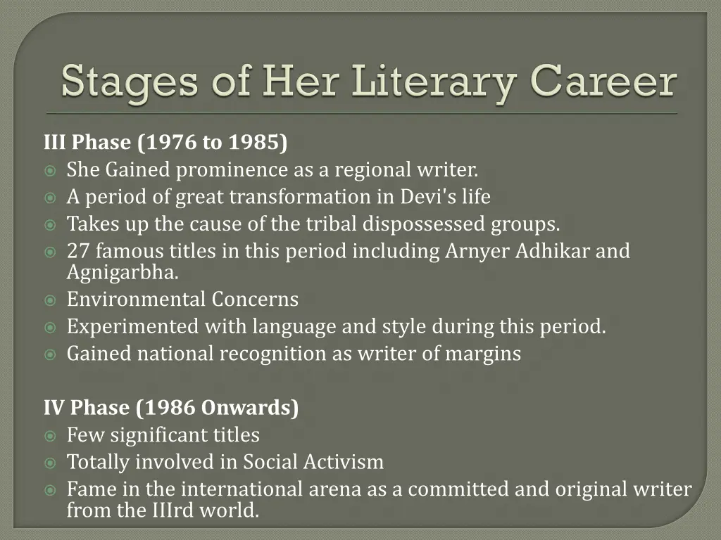 iii phase 1976 to 1985 she gained prominence