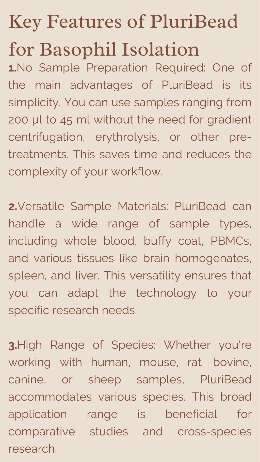 key features of pluribead for basophil isolation