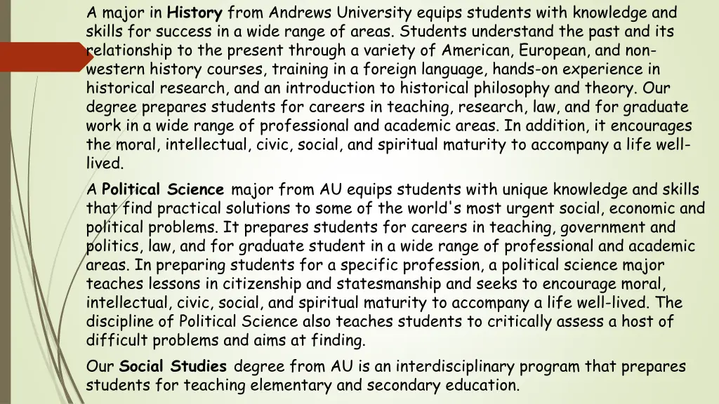 a major in history from andrews university equips